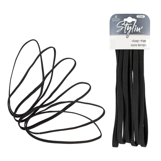 Stylin, 6p Black Headwraps ,clasp free,header card