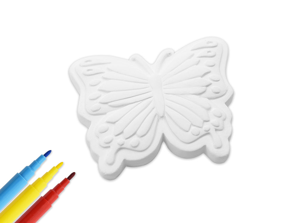 Krafty Kids Kit: 2.75" DIY Plaster Medallion Coloring Kit w/3 Markers D) Butterfly