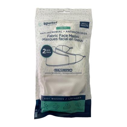 2PK ADULT 3 LAYER FABRIC FACE MASK-WHT-SPOTEL