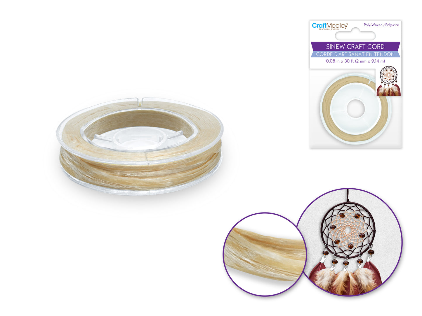 Jewelry/Craft Cord: 2mmx10yds Sinew Poly-Waxed B) Sand