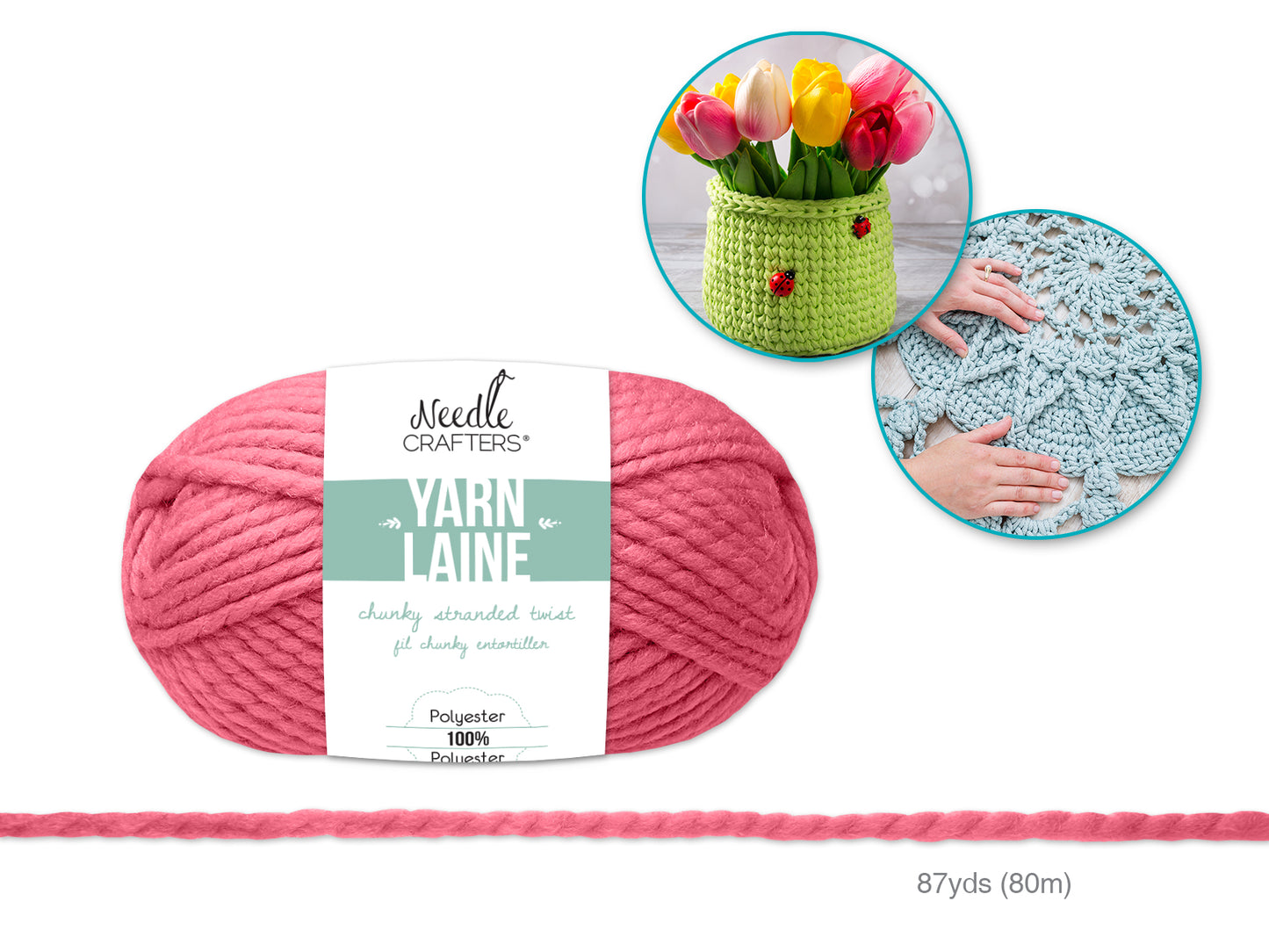 Needlecrafters: 100g Chunky Stranded Twist Poly Yarn E) Pink Salmon