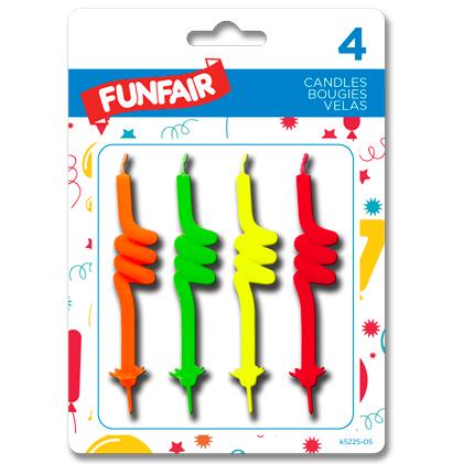 4 TWISTY CANDLES WITH HOLDERS