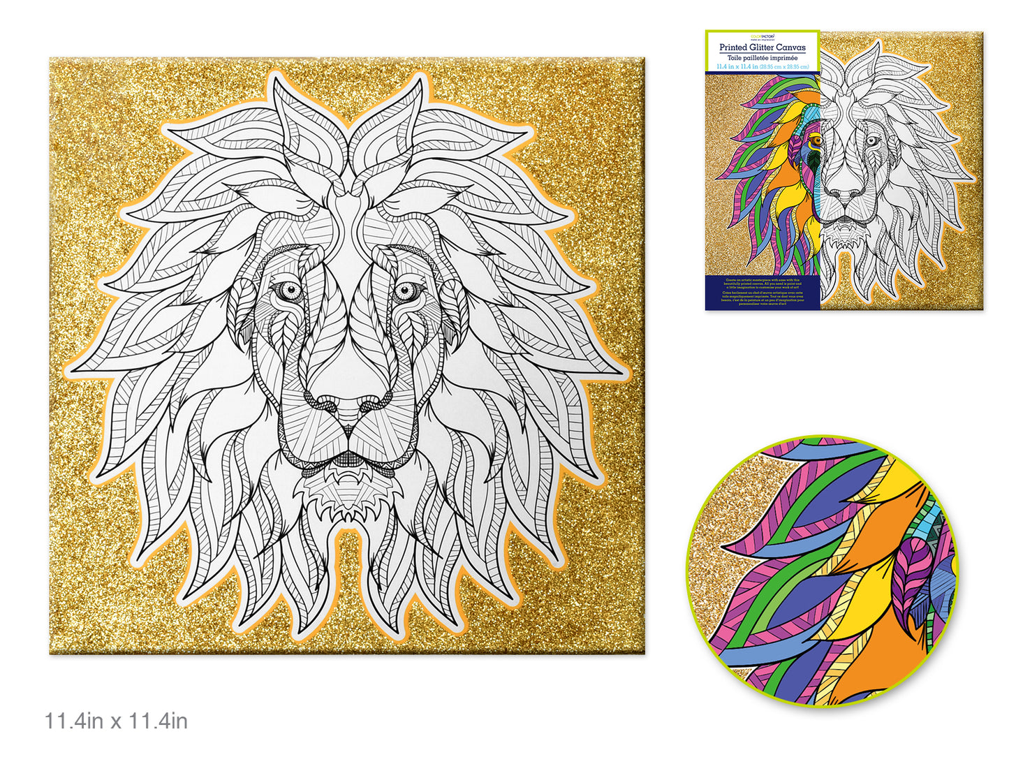 Stretch Artist Printed Canvas: 11.4"x11.4" Glitter Primed Back-Stapled A) Lion