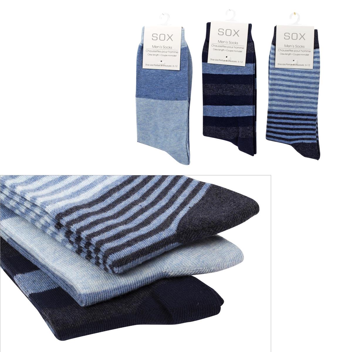 Sox, Men's Stripe, Crew, 3 asst, cott/poly/span, hc