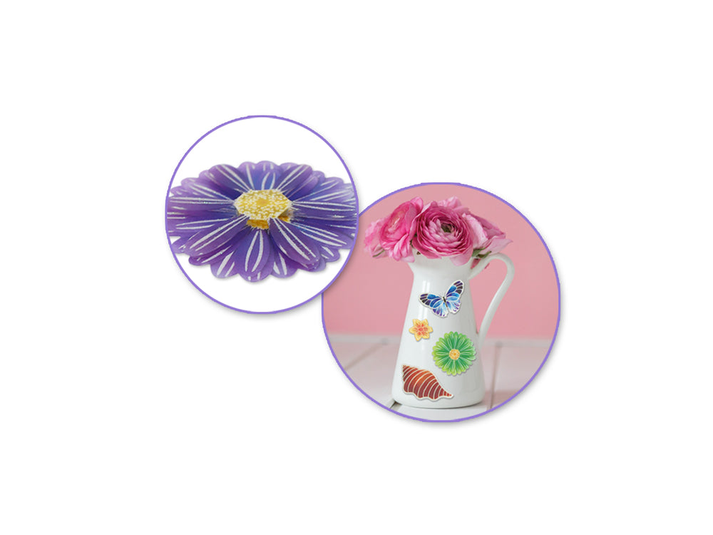 Handmade Sticker: 4.9"x7.3" 3D Glitz A) Gerbera Daisy