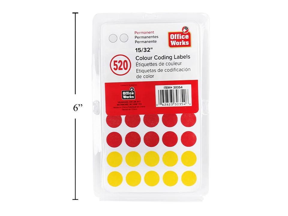 O.WKs.  Colour Coding Label, 520-pc., 15/32" Dia., clam pack