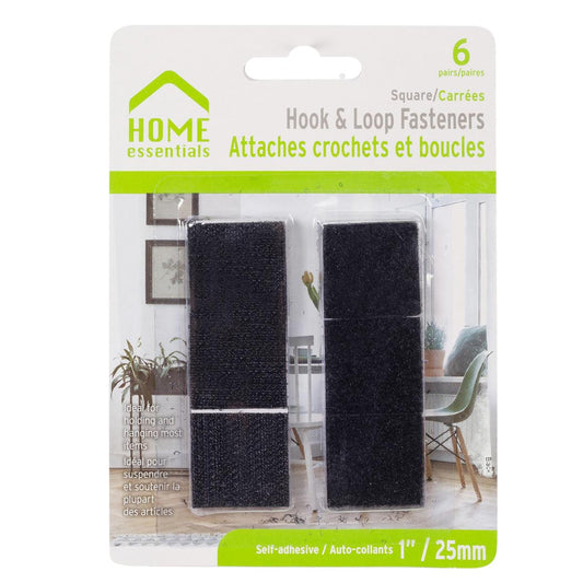 H.E. 6-pr. Hook & Loop Fasteners,  1" Square, Black, b/c