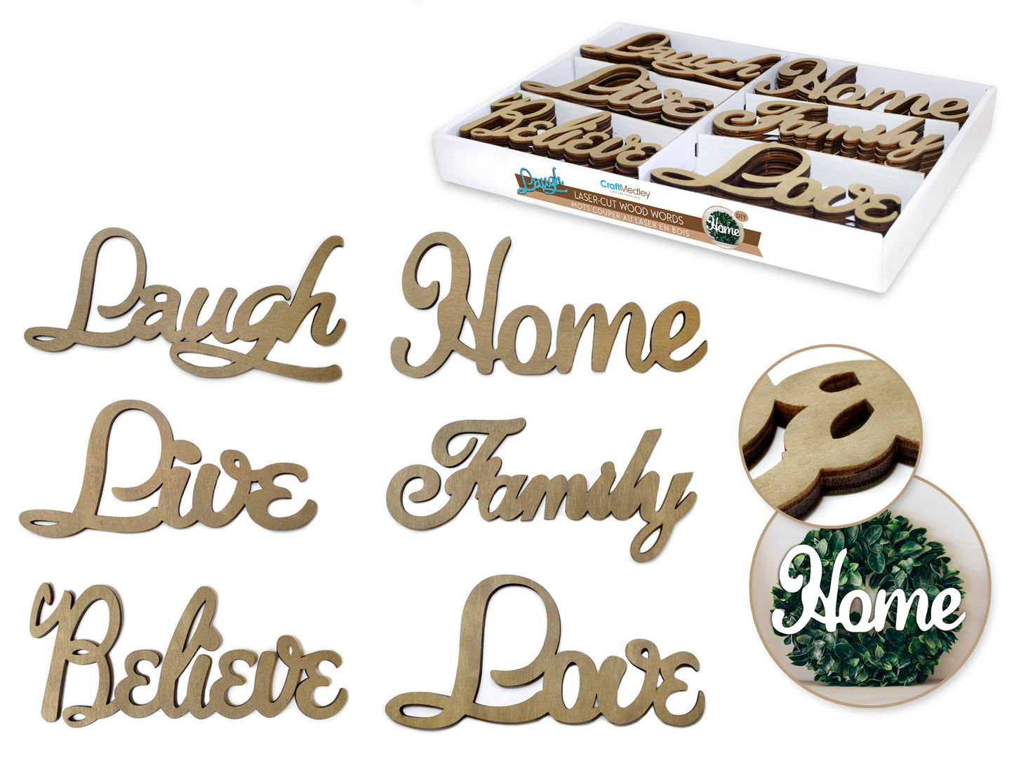 Wood Craft: 17x8cm DIY Laser-Cut Words in PDQ 8eax6styles