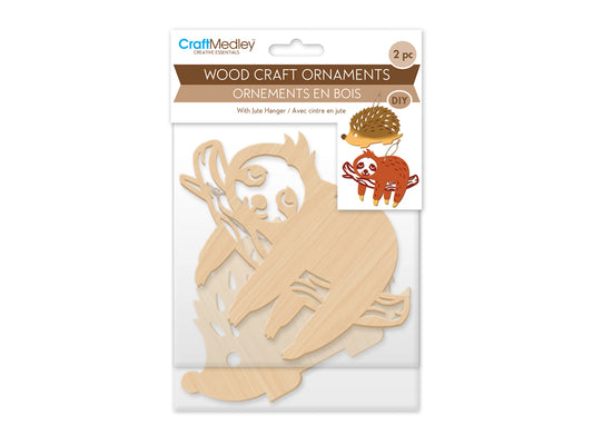 Wood Craft: Wood Ornaments x2 Asst Laser-Punch w/Jute Cord Hanger C) Creatures