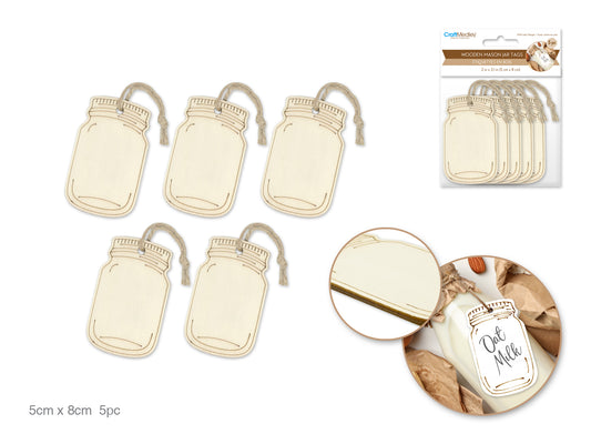 Wood Craft: Etched Mason Jar Tags w/Jute Cord B) 5cm x 8cm 5pc