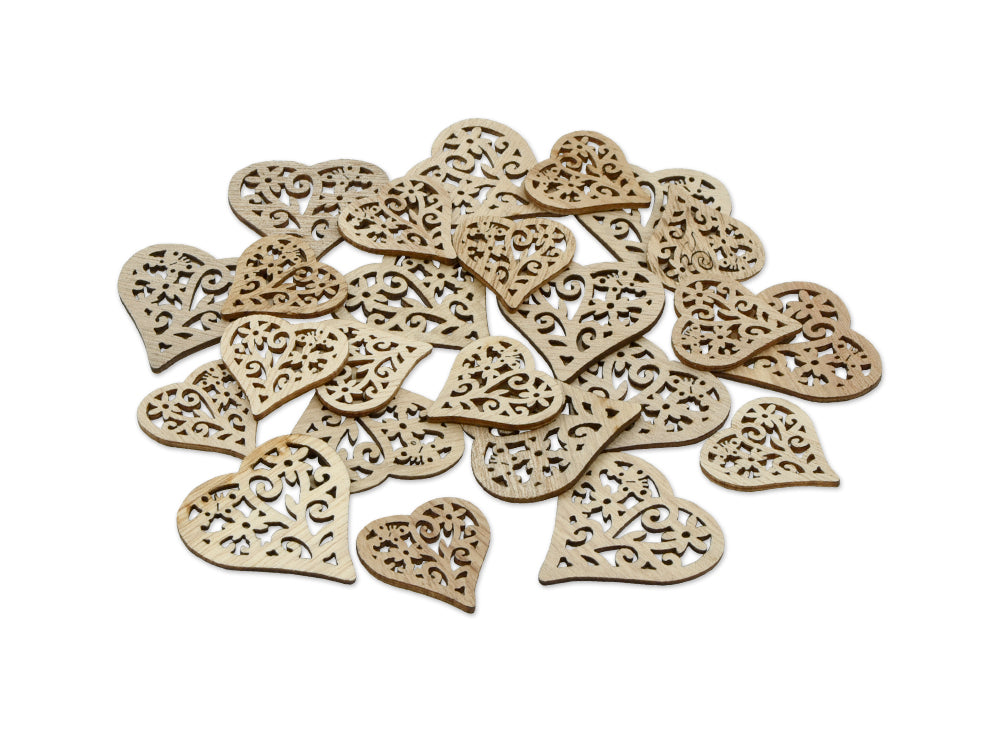 Wood Craft: 3cm+4cm Laser-Cut Ornate Wood Shapes 24pc A) Heart