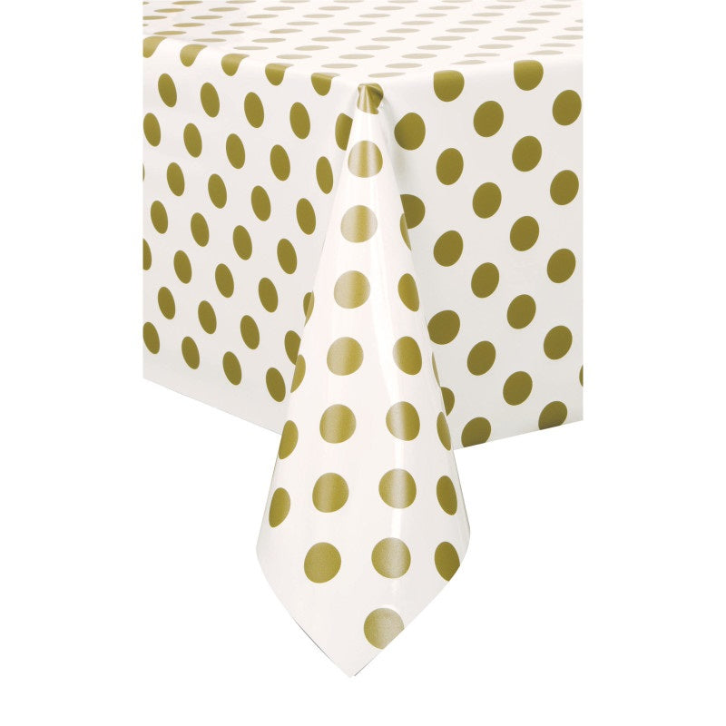 Gold Dots Rectangular Plastic Table Cover  54" x 108"