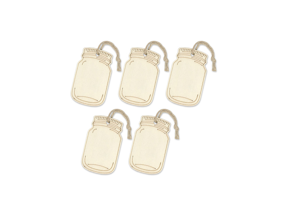 Wood Craft Etched Mason Jar Tags 5cm x 8cm – Wooden Tags with Jute Cord for DIY Crafts & Décor (5 pcs)