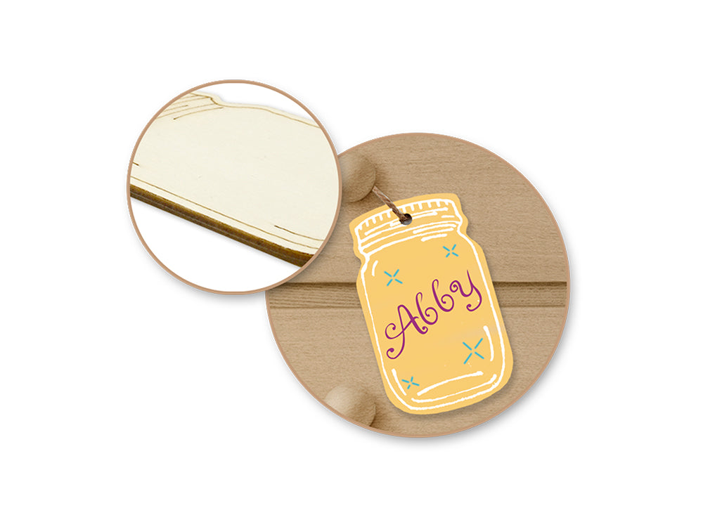 Wood Craft Etched Mason Jar Tags 9cm x 12cm – Wooden Tags with Jute Cord for DIY Crafts & Décor (3 pcs)