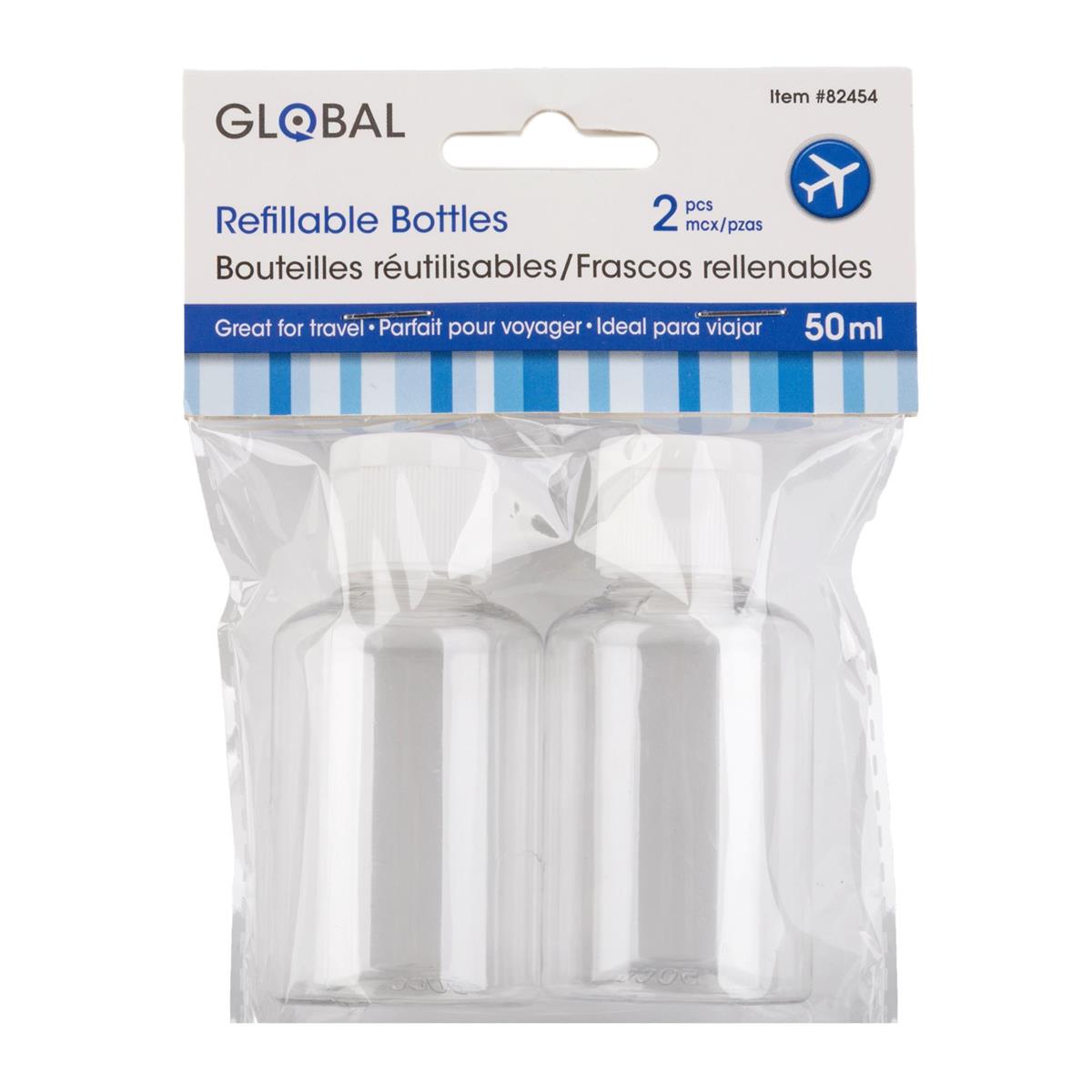Global 2-pc 50ml Travel Bottles, Flip-up Top, Clear color, pbh(HZ)