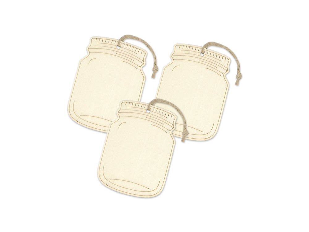 Wood Craft Etched Mason Jar Tags 9cm x 12cm – Wooden Tags with Jute Cord for DIY Crafts & Décor (3 pcs)
