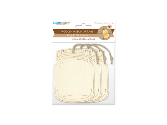 Wood Craft: Etched Mason Jar Tags w/Jute Cord C) 9cm x 12cm 3pc