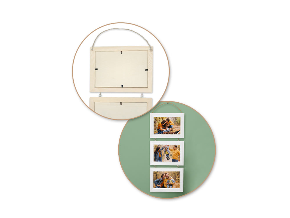 Wood Craft: DIY 7.13"x5.13" 3-Slat Hanging Photo Frame w/Jute