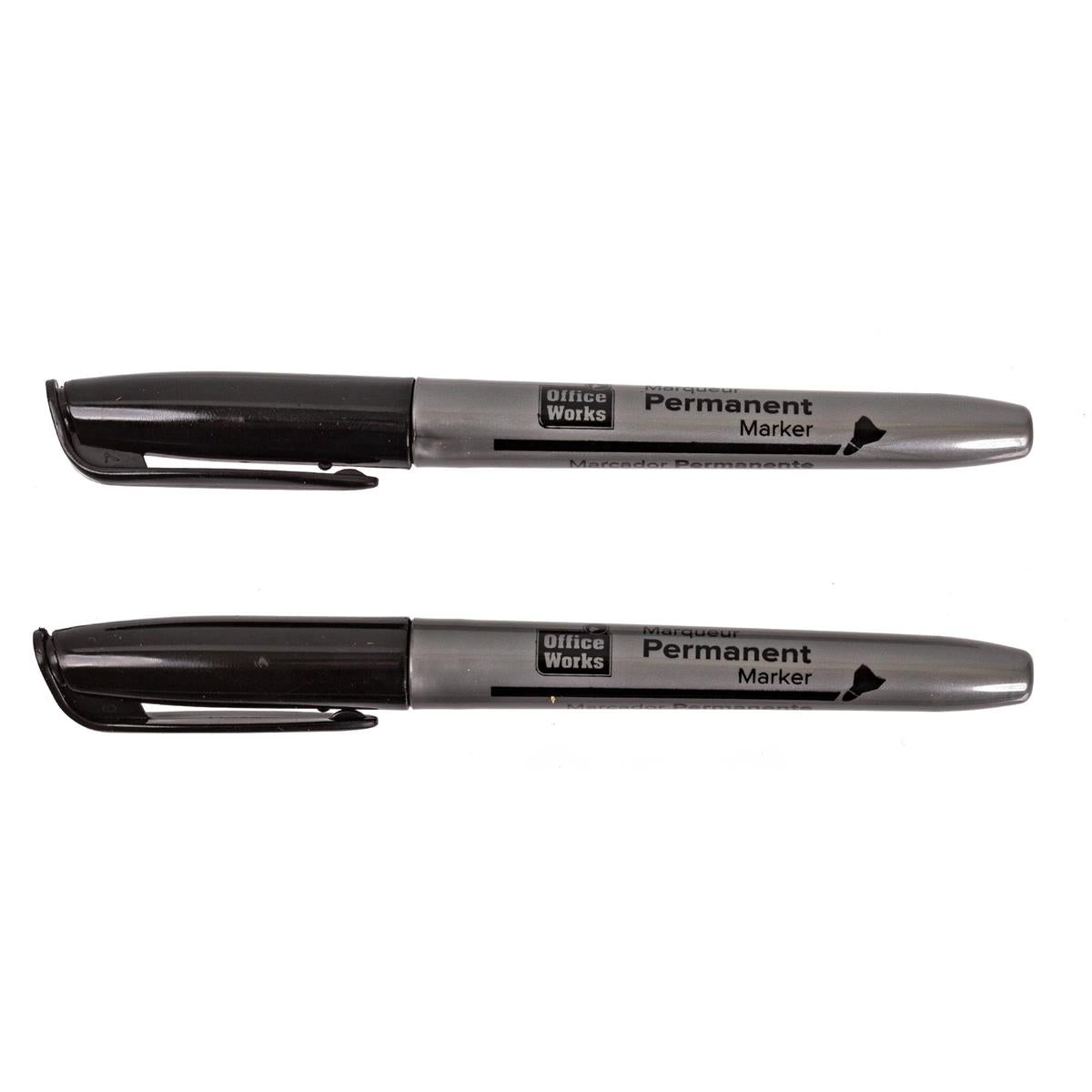 O.WKs. 2-Pk Fine Point Permanent Mkrs, Black color, b/c