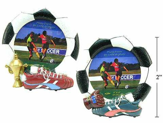 2x2" Round Soccer Photo Frame,  Polyresin, 2 styles, bubble wrap