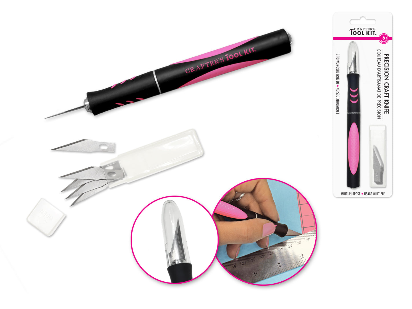 Crafter's Toolkit: Ergonomic Exact-Cut Knife w/6 blades