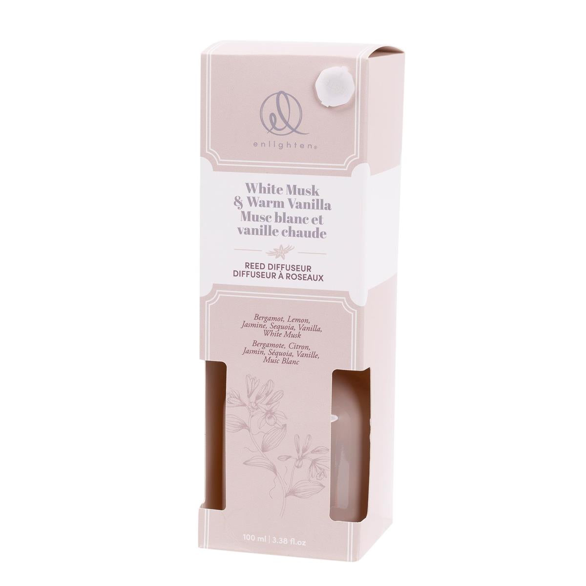 Enlighten 100ml Reed Diffuser, Musk + Warm Vanilla, Gift Boxed