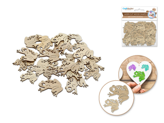 Wood Craft: 3cm+4cm Laser-Cut Ornate Wood Shapes 24pc B) Tree Frog