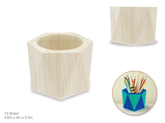 Wood Craft: 4.6"x4"x3.3" Desk Tub 12-Sided