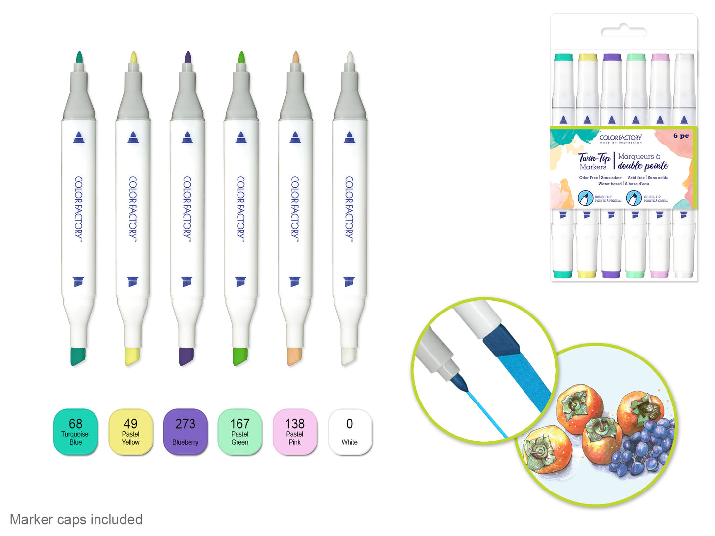 Color Factory: Water-Based Twin Markers Fine+Broad Tips 6pk B) Pastels