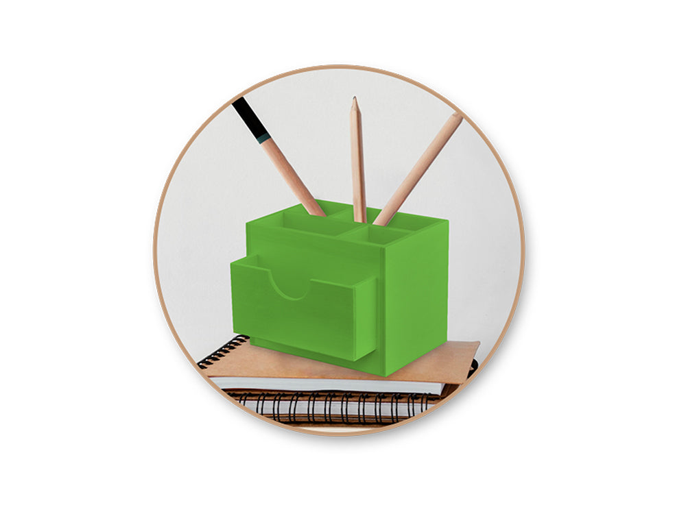 Wood Craft: 4.3"x4.1"x3.4" Desk Caddy 4-Comp + Front Slot