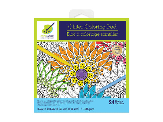 Color Factory: Glitter Coloring Pad 8.25"X8.25" 180Gsm 24Sht N) Floral Abstract