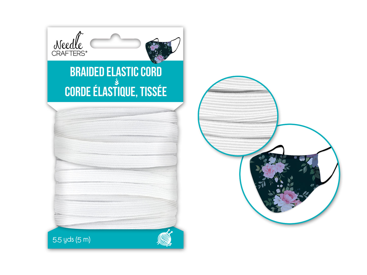 Needlecrafters: 6mm Braided Elastic Cord 5.5yds (5m) A) White