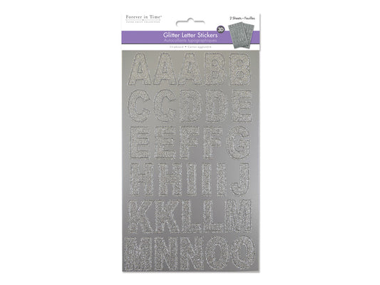 Paper Craft Stickers: 14.5cmx24cm Chipboard Glitter Letters 2sheets D) Silver