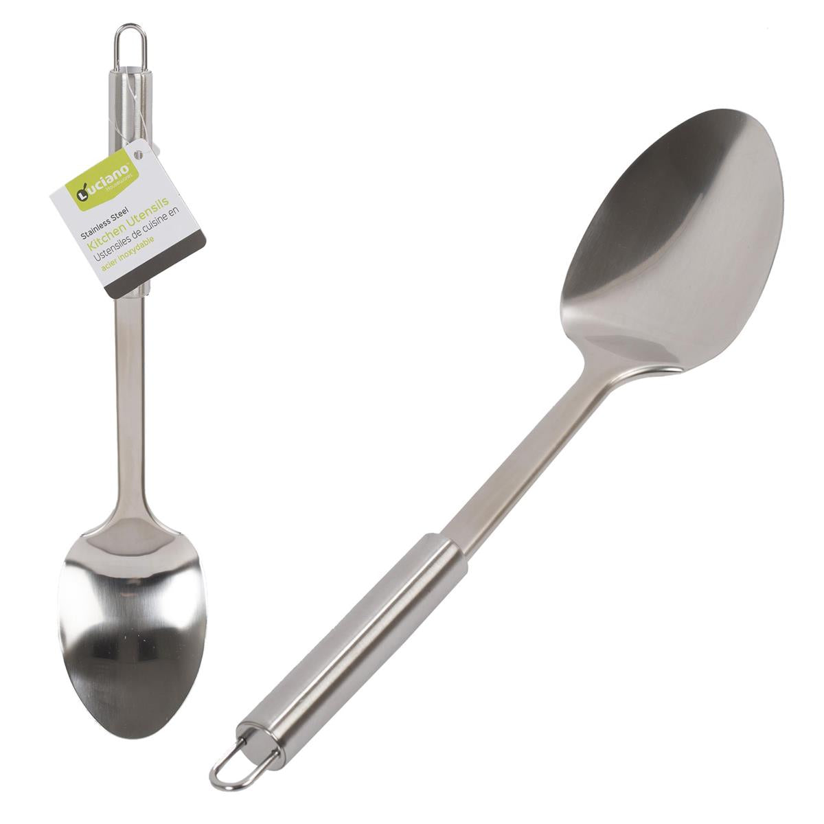 Luciano 12.5"L Solid Spoon, Stainless Steel, hangtag