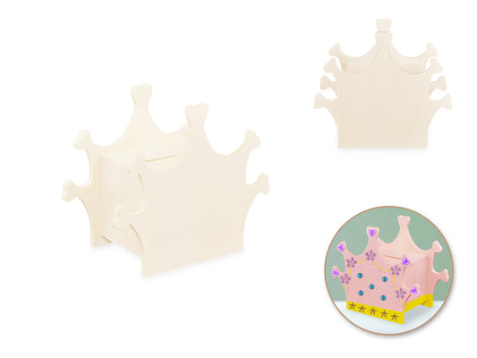 Wood Craft: 4.7" DIY Coin Bank w/Bottom Cap E) Crown