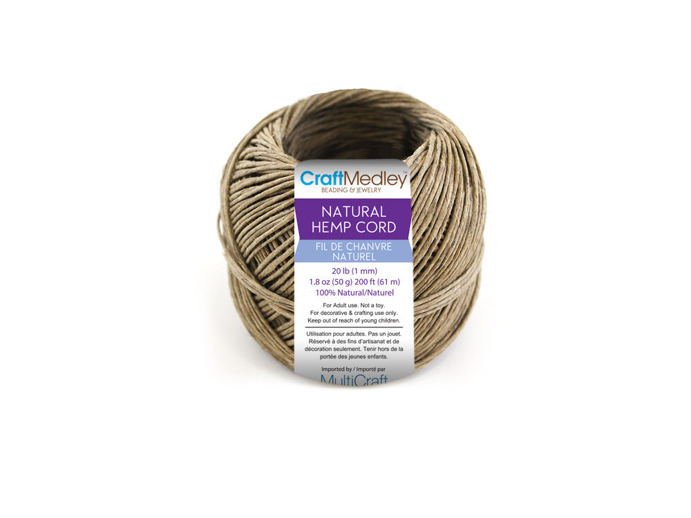 Natural Hemp Cord: 20Lb (1mm) 50G Bulk Ball (200Ft)