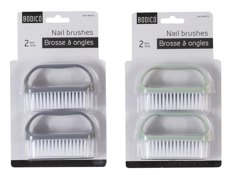 Bodico 2pc nail brush, 2asst col: grey/green, b/c