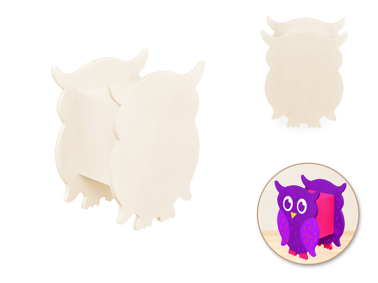 Wood Craft: 4.7" DIY Coin Bank w/Bottom Cap F) Owl