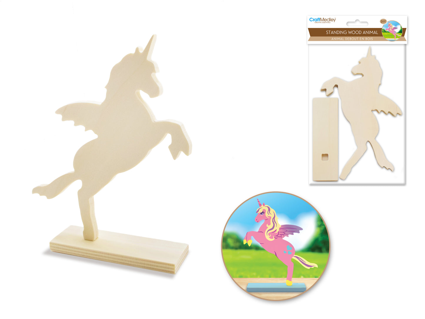 Wood Craft: 8.25" DIY Rearing Animal on Stand 9.5mm(T) B) Unicorn