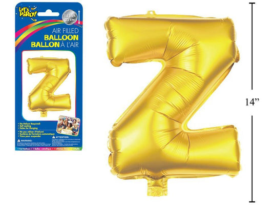 Let's Party "Z" Gold Air Filled Balloon,14"