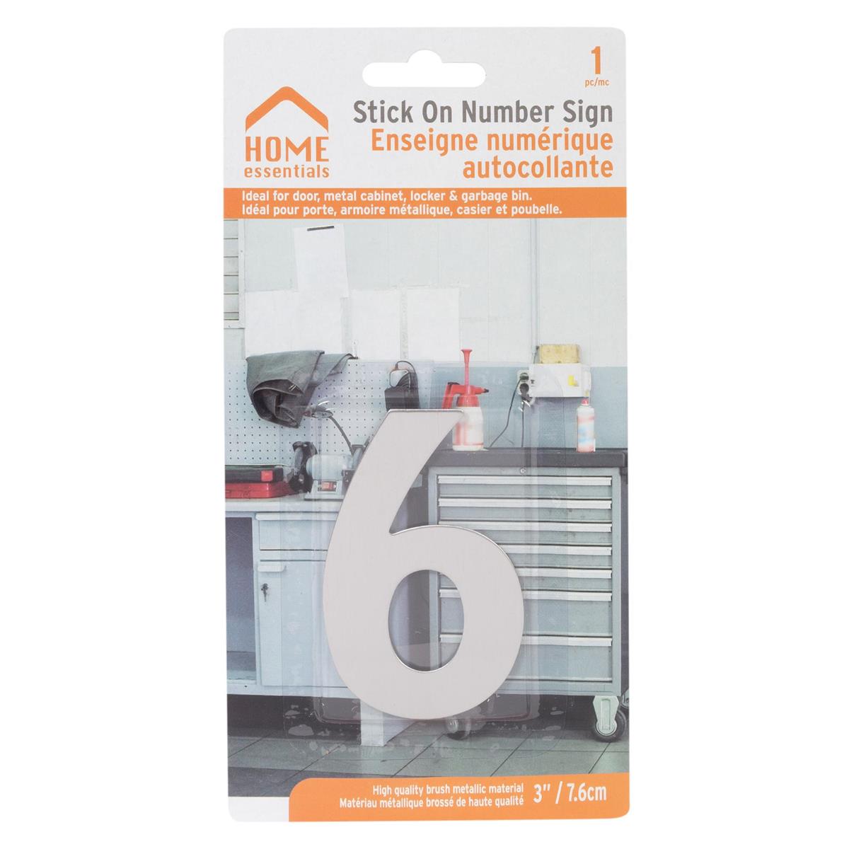 H.E. 3"#6 Adhesive Number Sign, SS  B/C