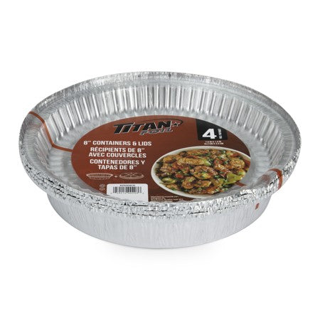TITAN FOIL 8" ROUND ALUM. CONTAINER WITH DOME LIDS 4/PK