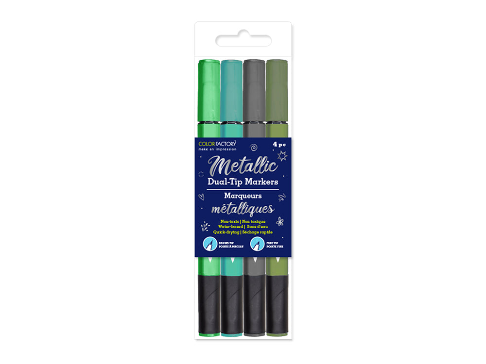 Color Factory: Metallic Dual-Tip Markers Fine+Brush 4pk Water Based C) Verde