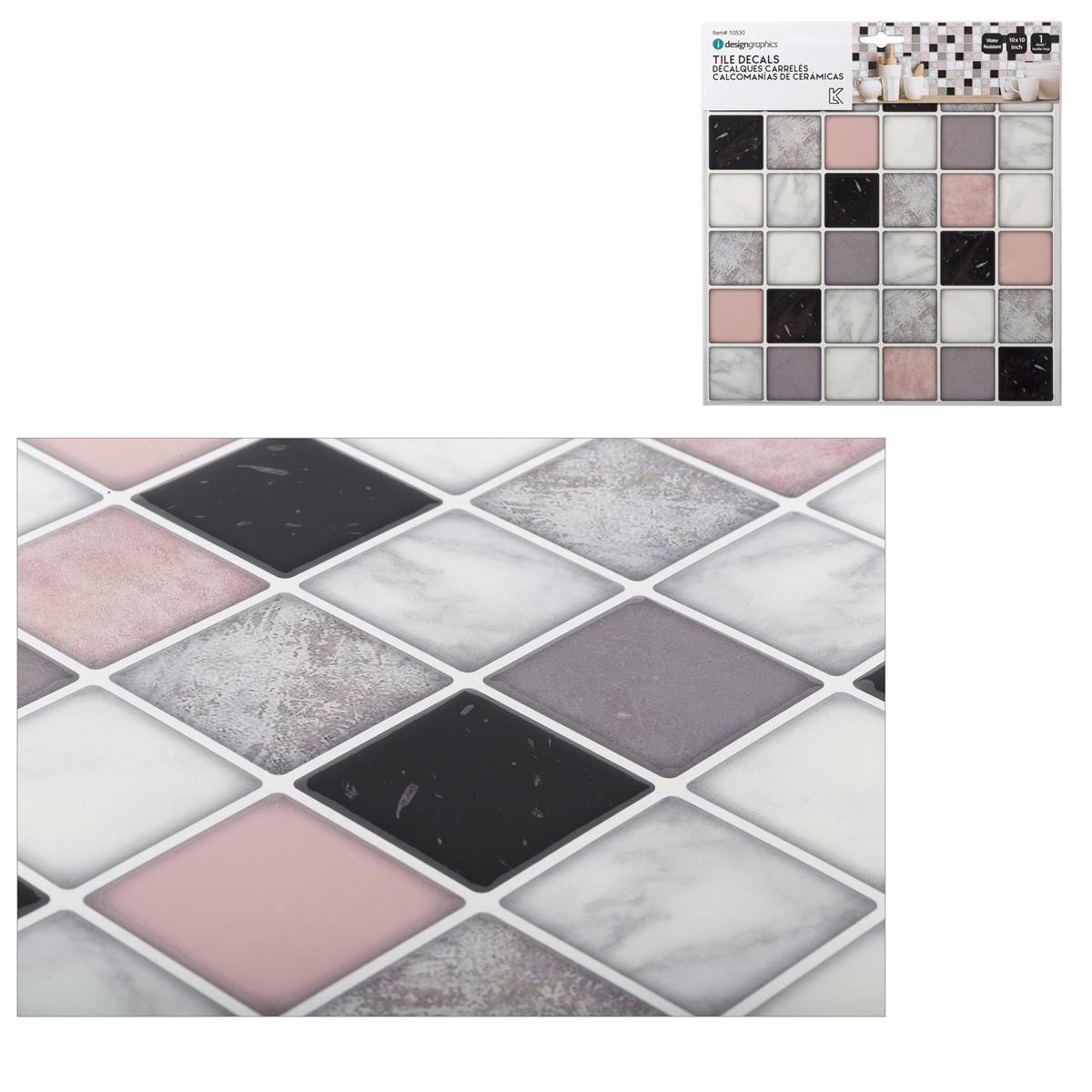 Marble Square Tile Wall Decals - 10" x 10" - 1pc - Assorted