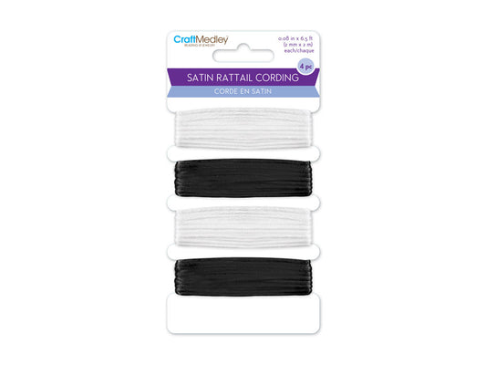 Jewelry/Craft Cording: 2mm Satin Rattail Cording 8m Asst x4 A) Black & White