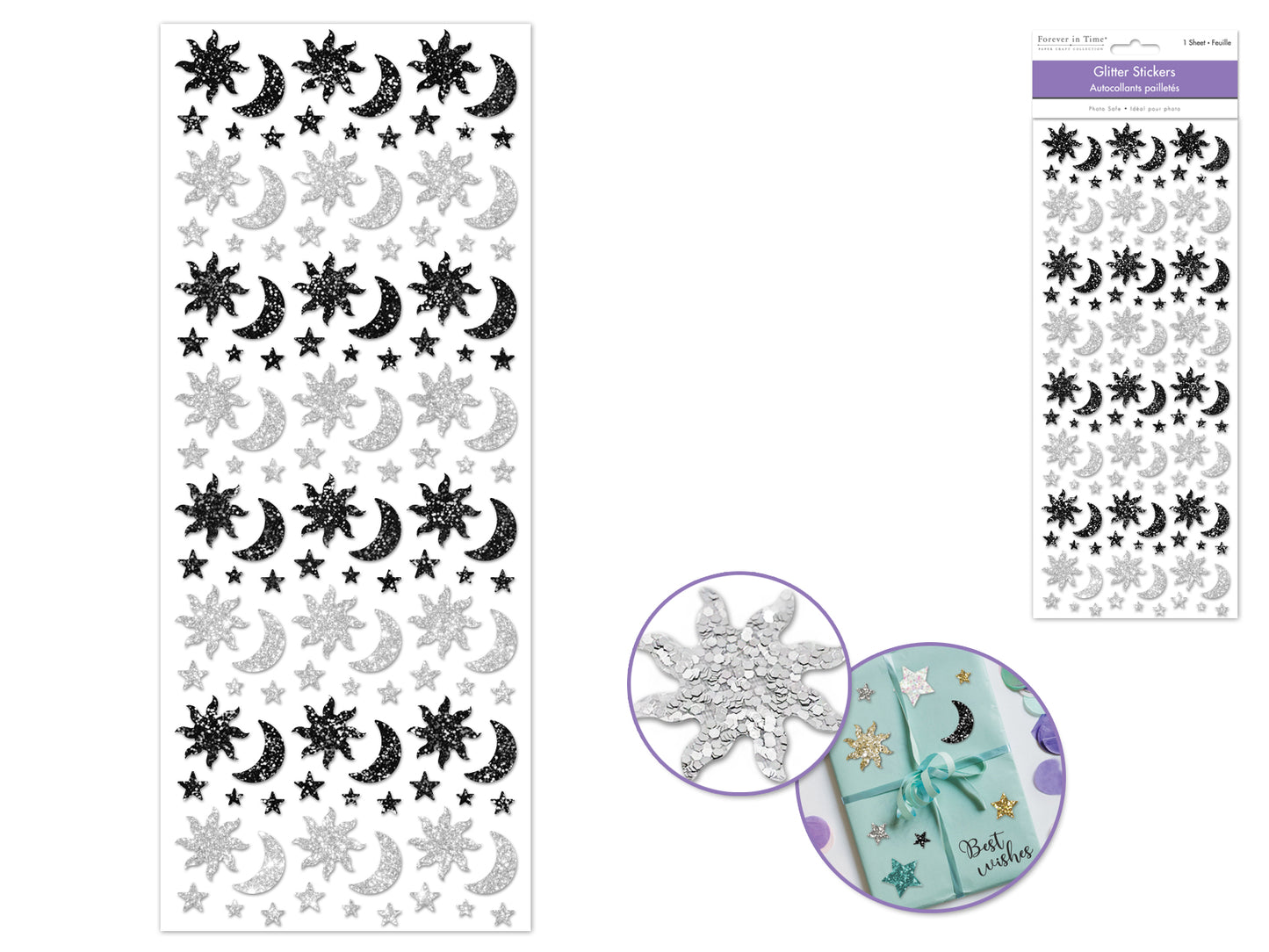 Paper Craft Sticker: 12.5cmx30.5cm Glitter Shapes I) Night Celestial