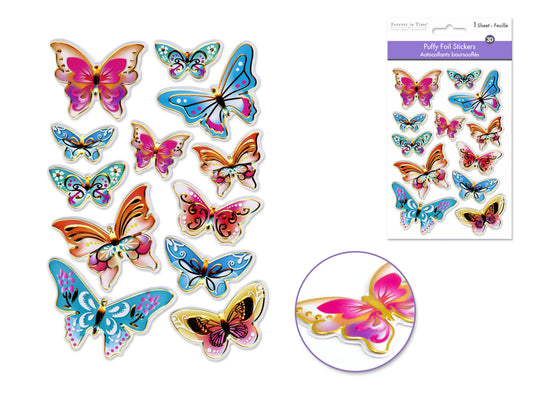 Paper Craft Stickers: 4.3"x6.1" Foil Puffy H) Fancy Butterflies