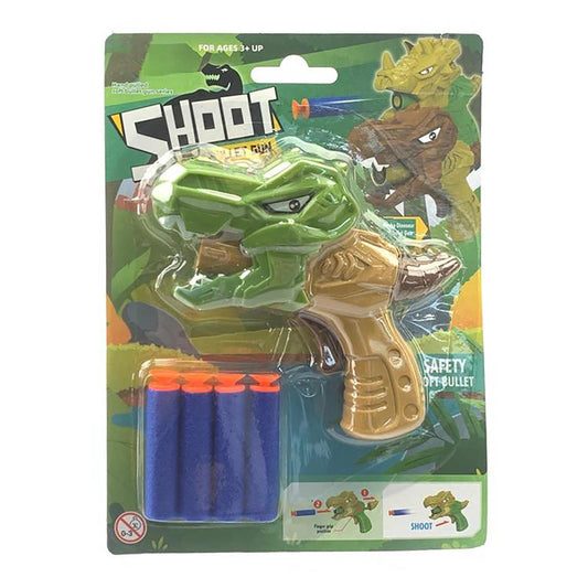 Soft Bullet Gun w/4 soft bullets, Dinosaur, 3 Asst., b/c