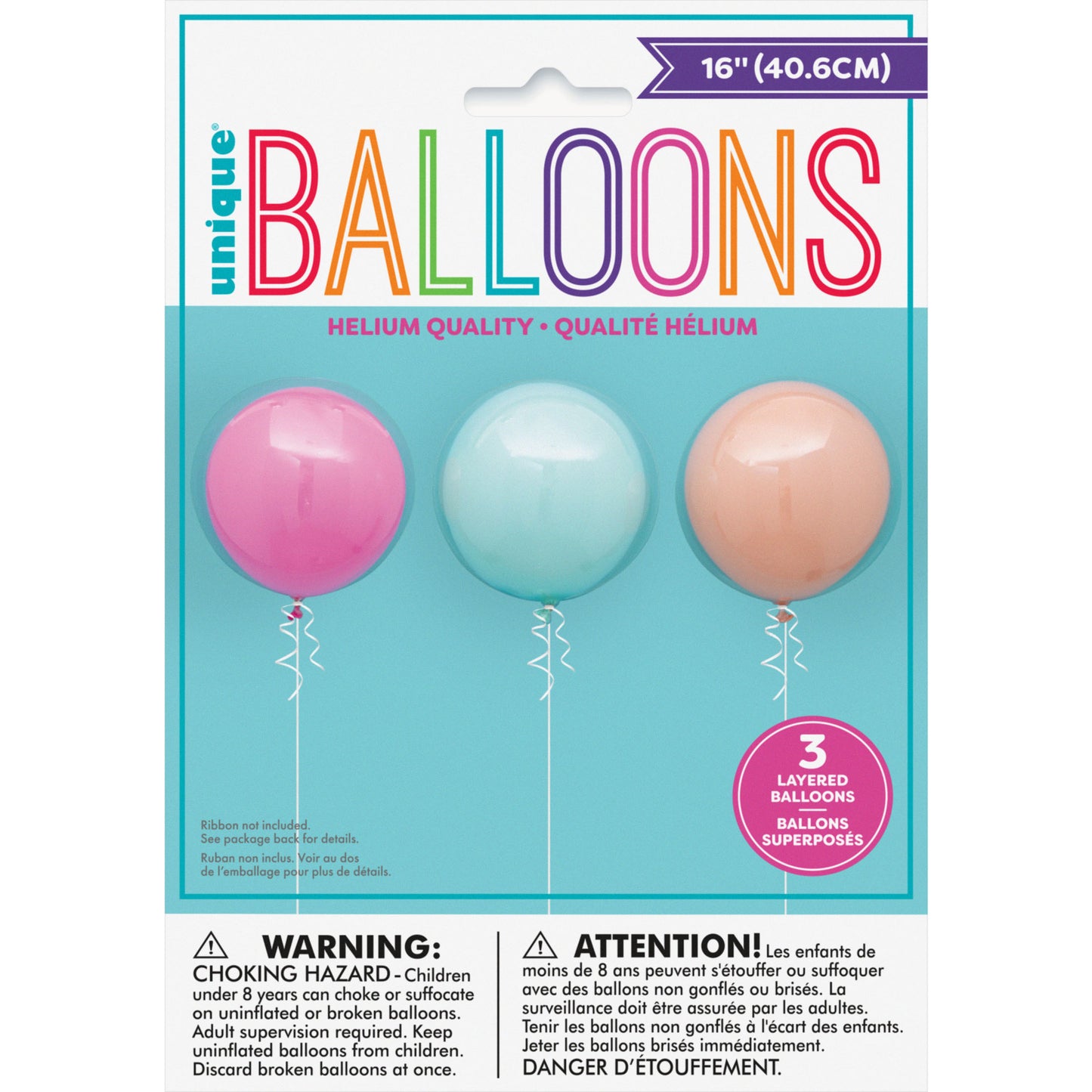 Double Stuffed Balloons 16" - Assorted Pastel Clear - 3ct