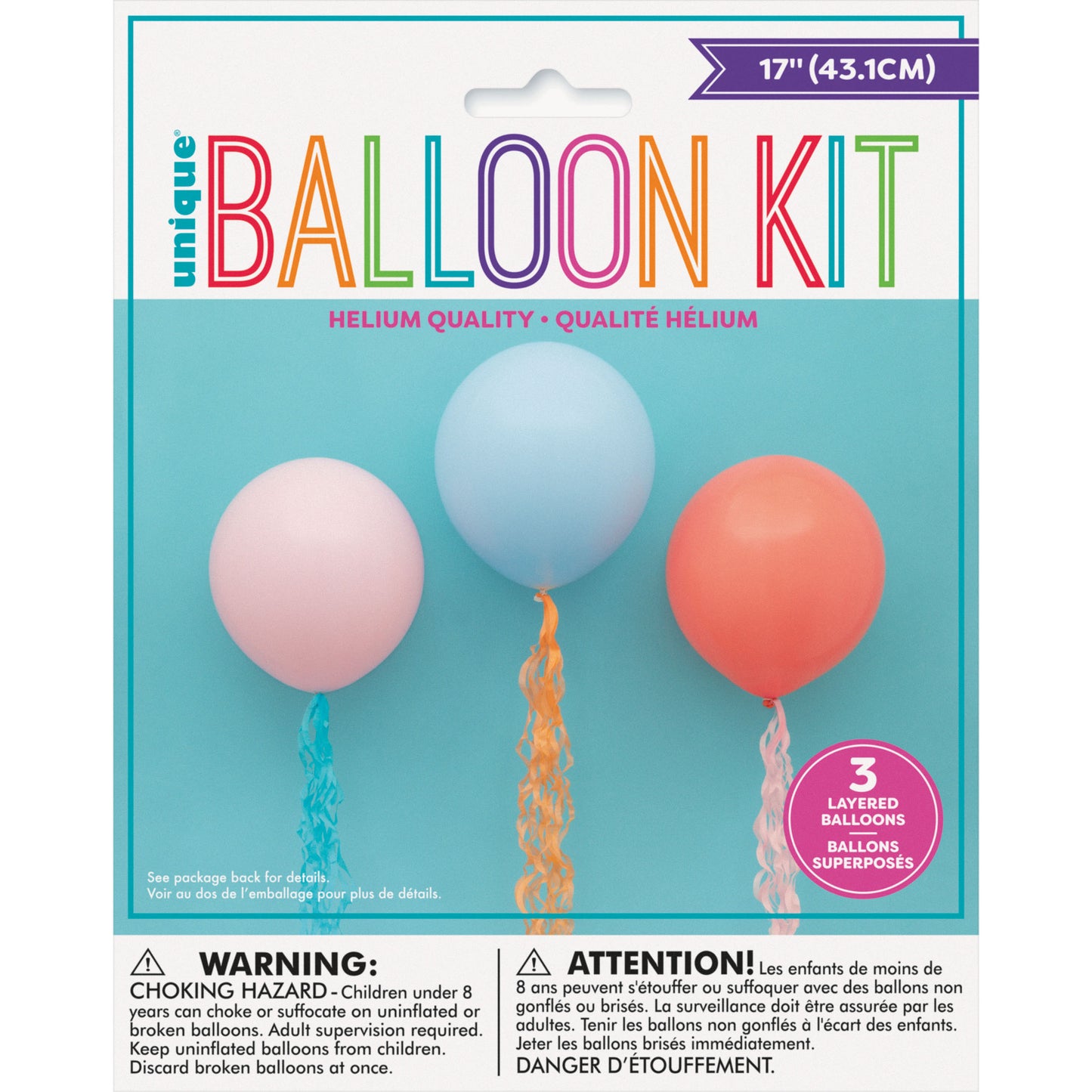 Double Stuffed Balloons 17" -  Assorted Matte - Tails - 3ct